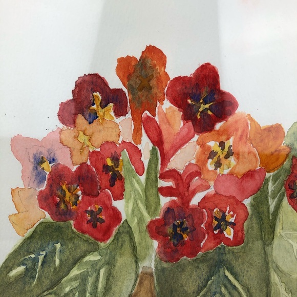 VINTAGE Potted Flowers Hand Painted Water Colors - Picture 4 of 10